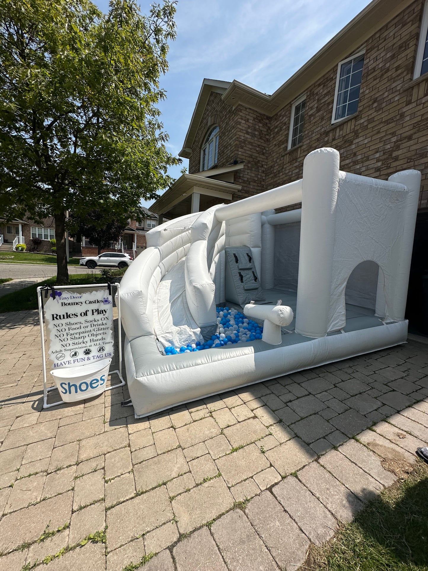 White Bouncy Castle with Ball pit & Slide
