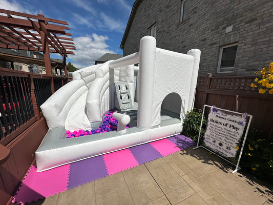 White Bouncy Castle with Ball pit & Slide