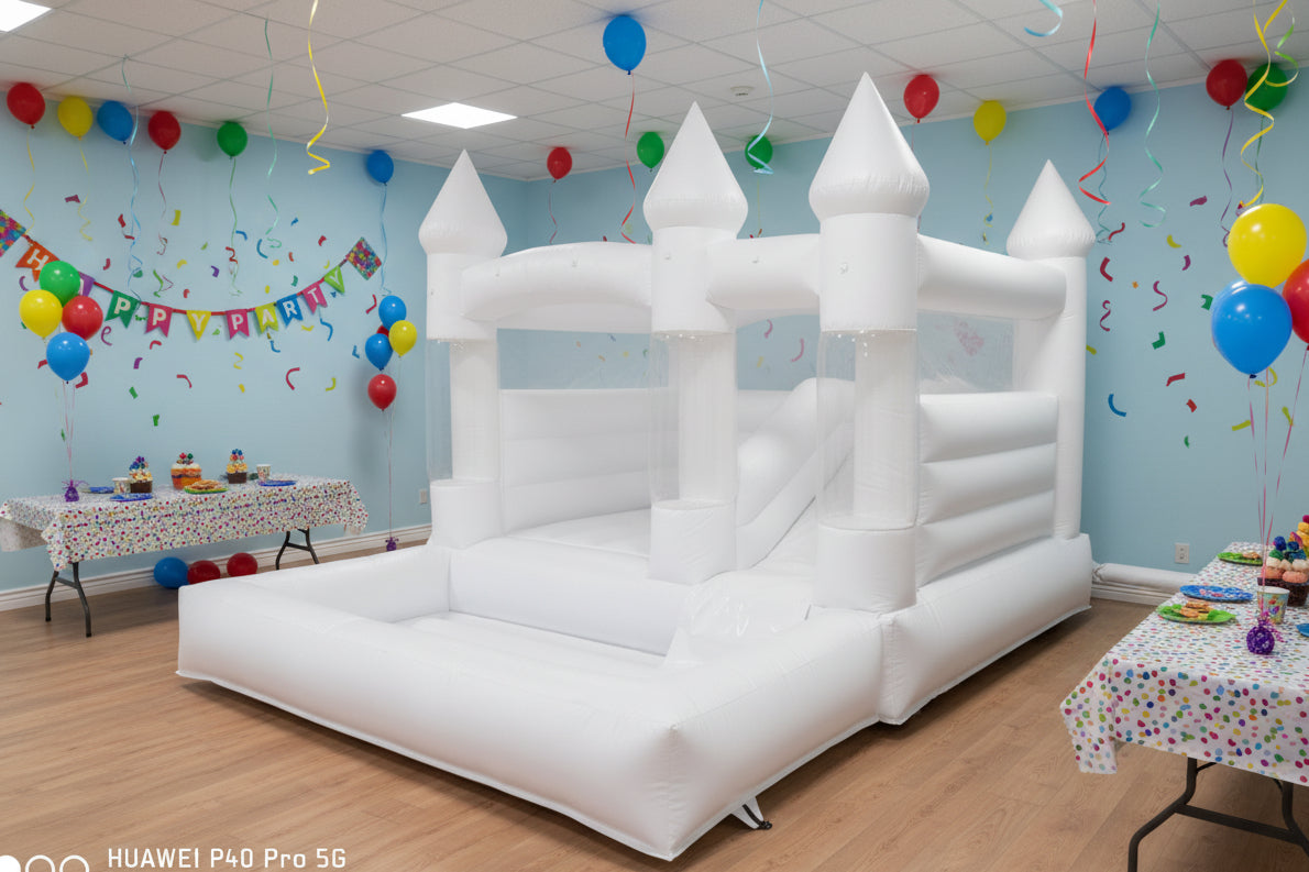 White Bouncy Castle Combo with Towers