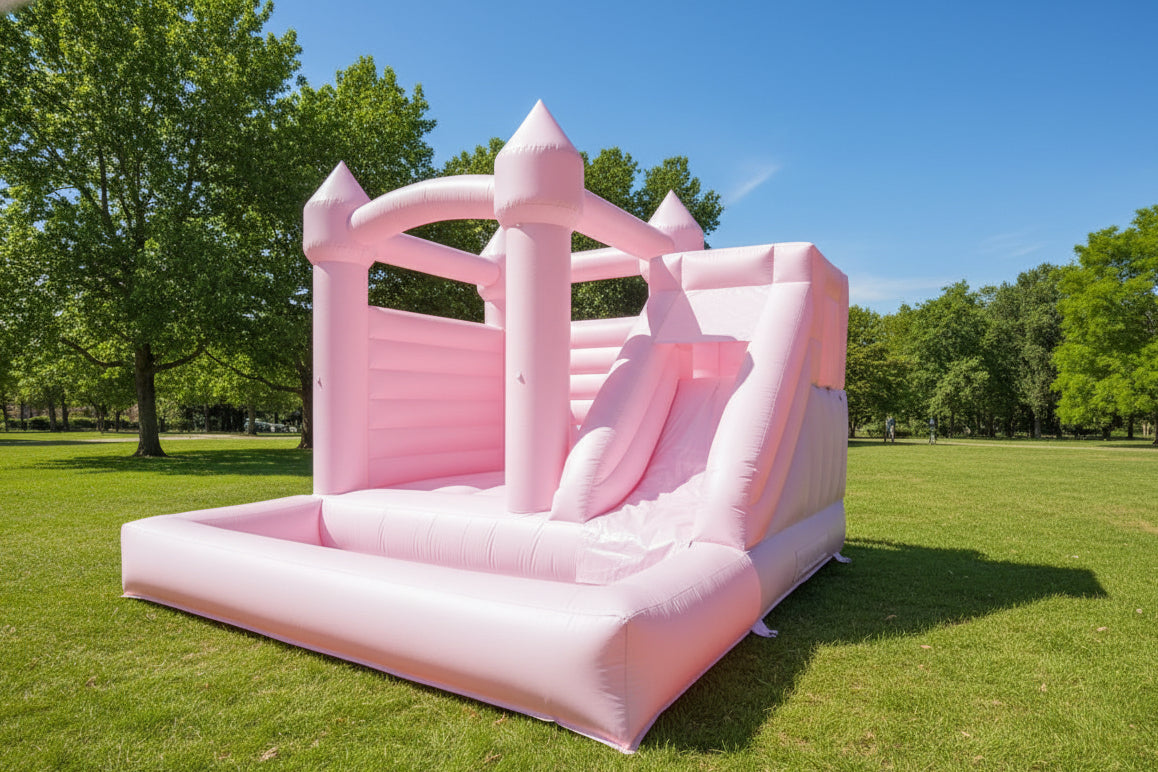 Light Pink Bouncy Castle with Slide & Ball Pit